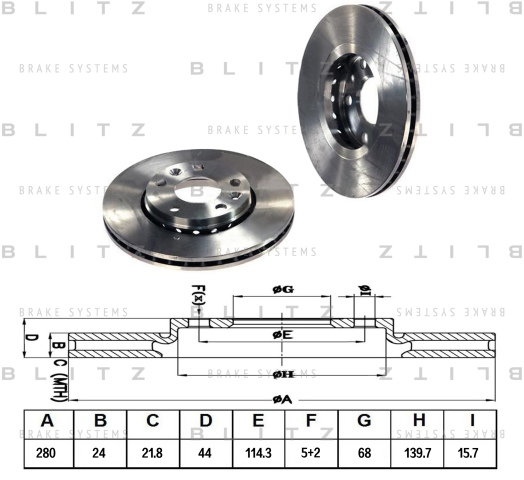 BS0296 BLITZ Диск тормозной передний вентилируемый