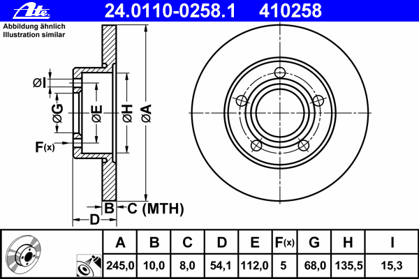 24011002581 ATE Диск тормозной задний AUDI A6/Avant all Quattro 97-05 /D=245mm