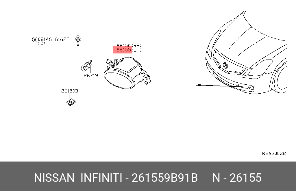 261559B91B NISSAN Фара п/т левая