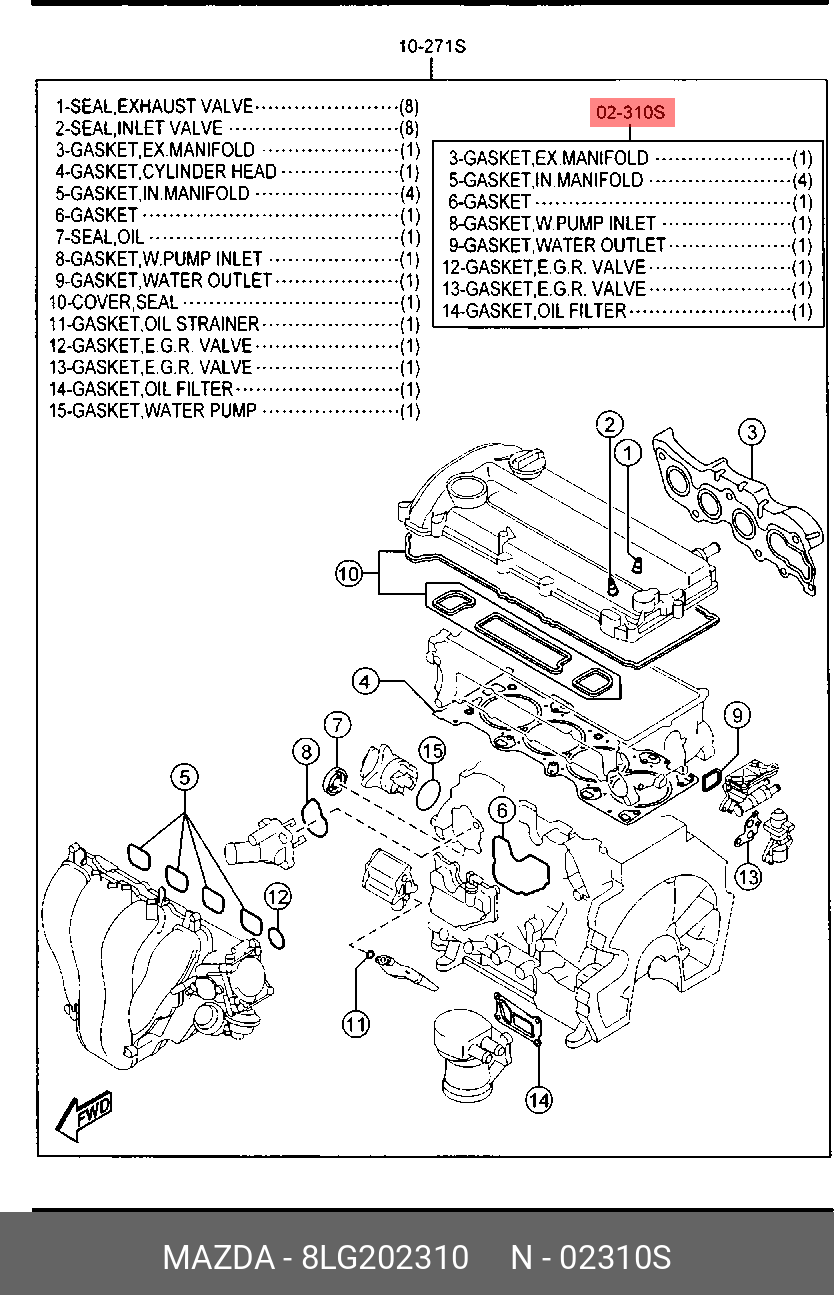 8LG202310 MAZDA КОМПЛЕКТ ПРОКЛАДОК ДВС