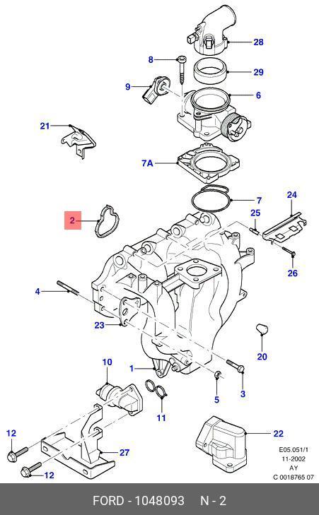 1048093 FORD Прокладка впускного коллектора / FORD Cougar,Focus-I,Mondeo-II 1.8/2.0-16V 09/96~
