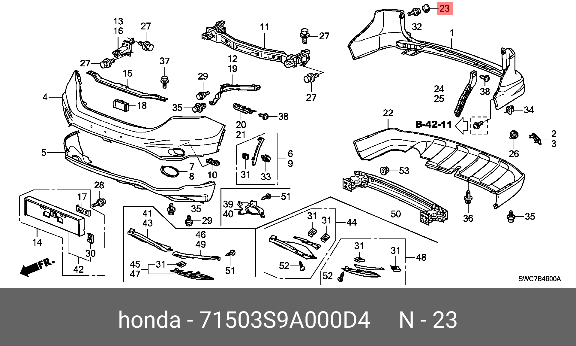 71503S9A000D4 HONDA КОЛПАЧОК, ЗАДН. БАМПЕР *YR578M*