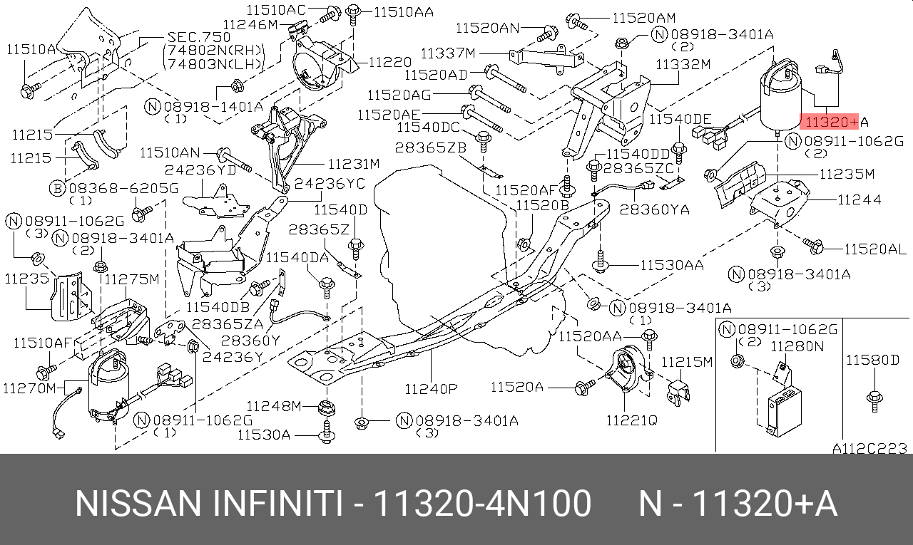 113204N100 NISSAN Подушка двигателя