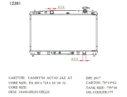 TOY03ACV40 PANDA Радиатор охлаждения, Toyota Camry ACV4# 2AZ-FE
