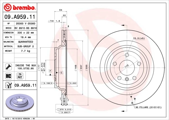 09A95911 BREMBO Тормозной диск
