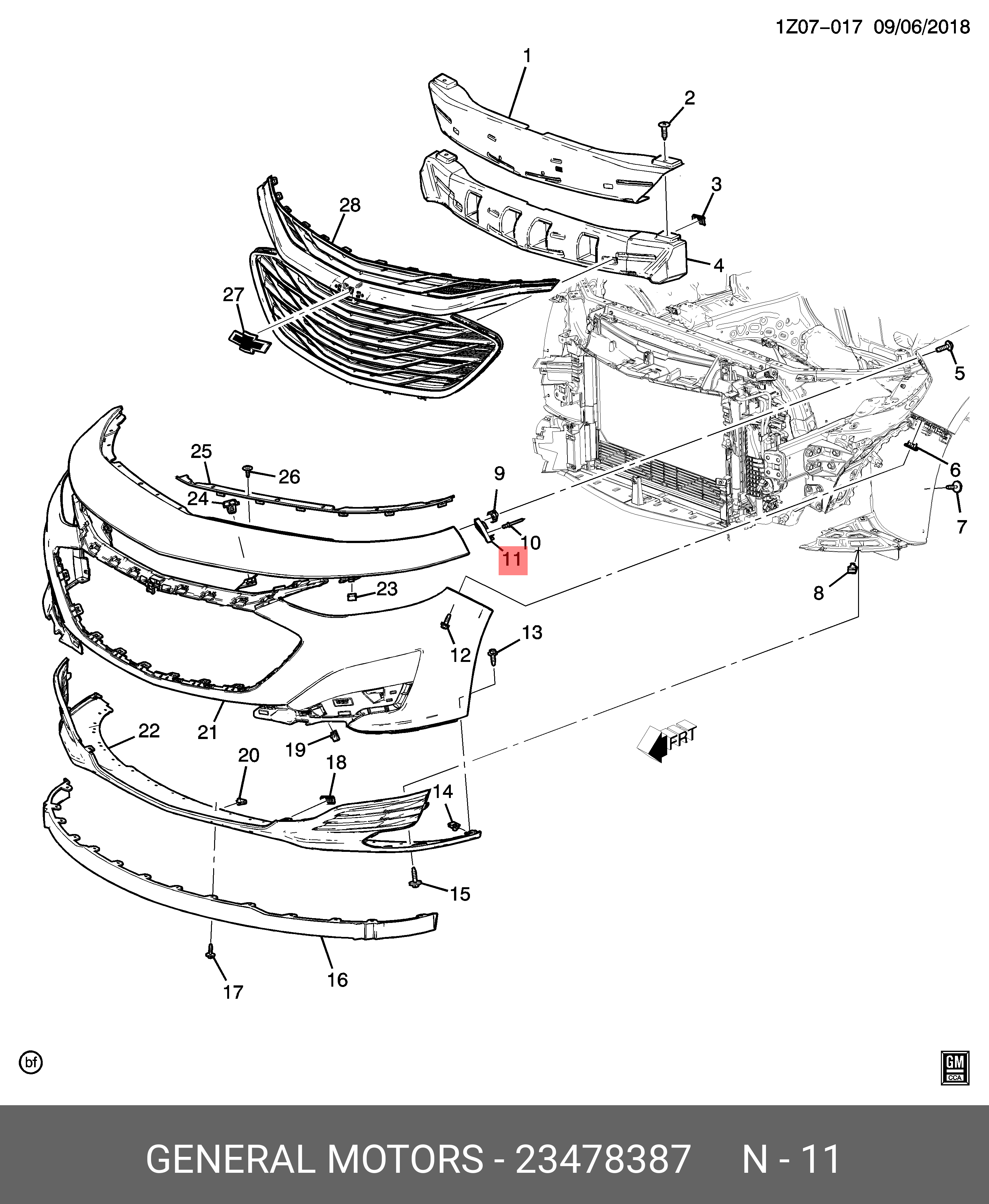 23478387 GENERAL MOTORS УСИЛЕНИЕ,ОБЛ.ПНЛ ПЕРЕДН БАМПЕРА(ДЕТАЛЬ ИЗ 27)