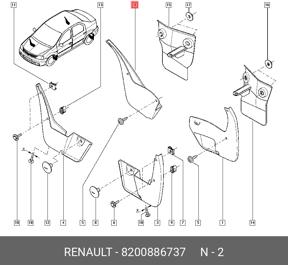 8200886737 RENAULT Брызговики (комплект)
