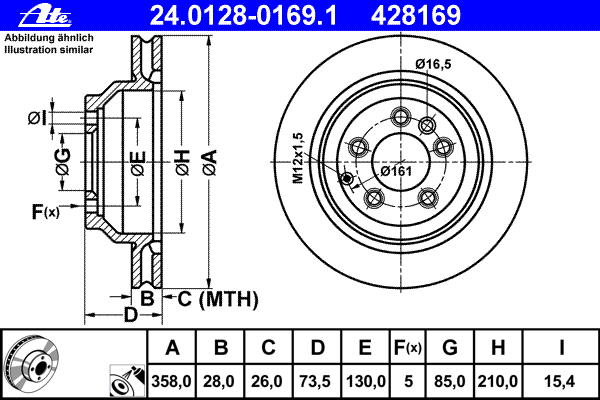 24012801691 ATE Диск тормозной задний AUDI Q7 06->/Cayenne/Touareg 03-> /Vent.D=358mm