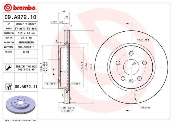 09A97210 BREMBO Тормозной диск