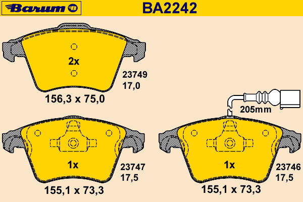 BA2242 BARUM Комплект тормозных колодок, дисковый тормоз