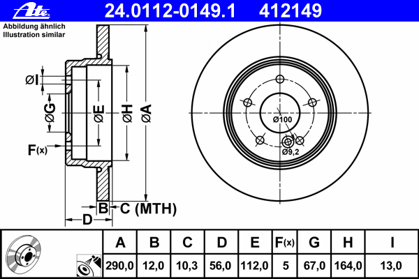 24011201491 ATE Тормозной диск Mercedes E-Class 96-03 зад. (цена за 1шт)