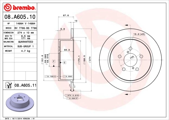 08A60510 BREMBO Тормозной диск