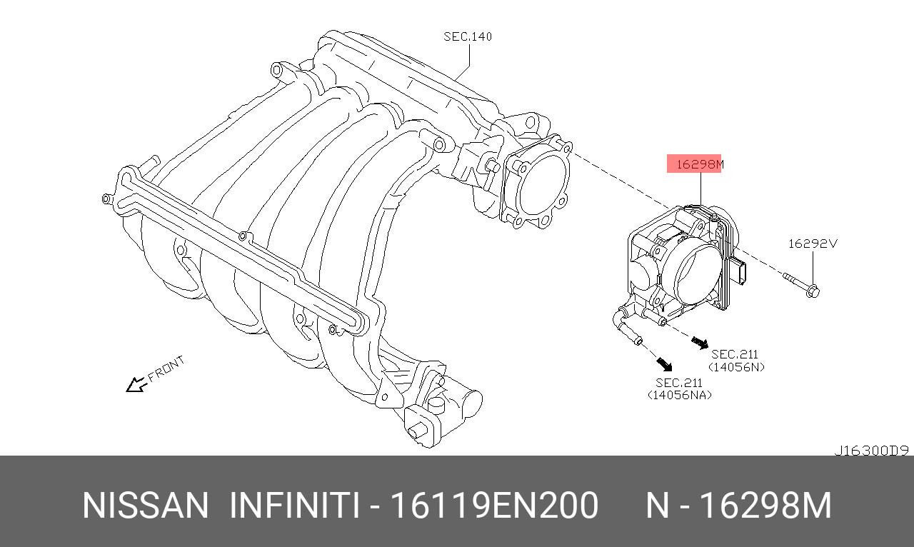 16119EN200 NISSAN Патрубок дроссельной заслонки