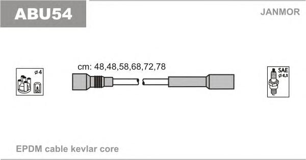 ABU54 JANMOR ровода высоковольтные комплект (6 шт, длина: 480 мм, 480 мм, 580 мм, 680 мм, 720 мм, 780 мм)