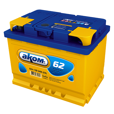 4607034730031 АКОМ Батарея аккумуляторная 6СТ-62VL АКОМ, технология Са/Са, 12В, 62 А/ч, 560А, прямая полярность, формат АКБ: LN2, европейский тип клемм
