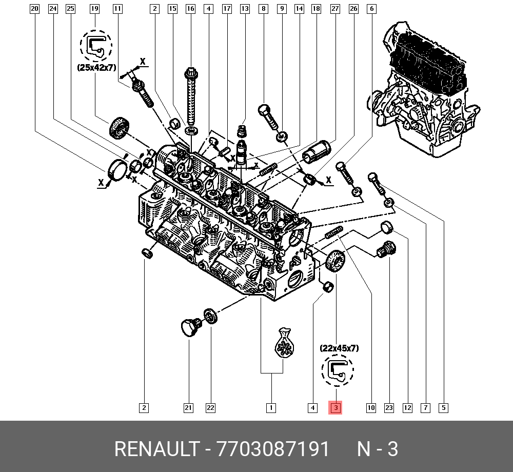 7703087191 RENAULT Уплотняющее кольцо, распределительный вал