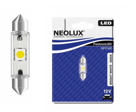 NF3160 NEOLUX LED Bright White 12V (0.5W) Лампа светодиодная C5W 6000K 1шт. в блистере