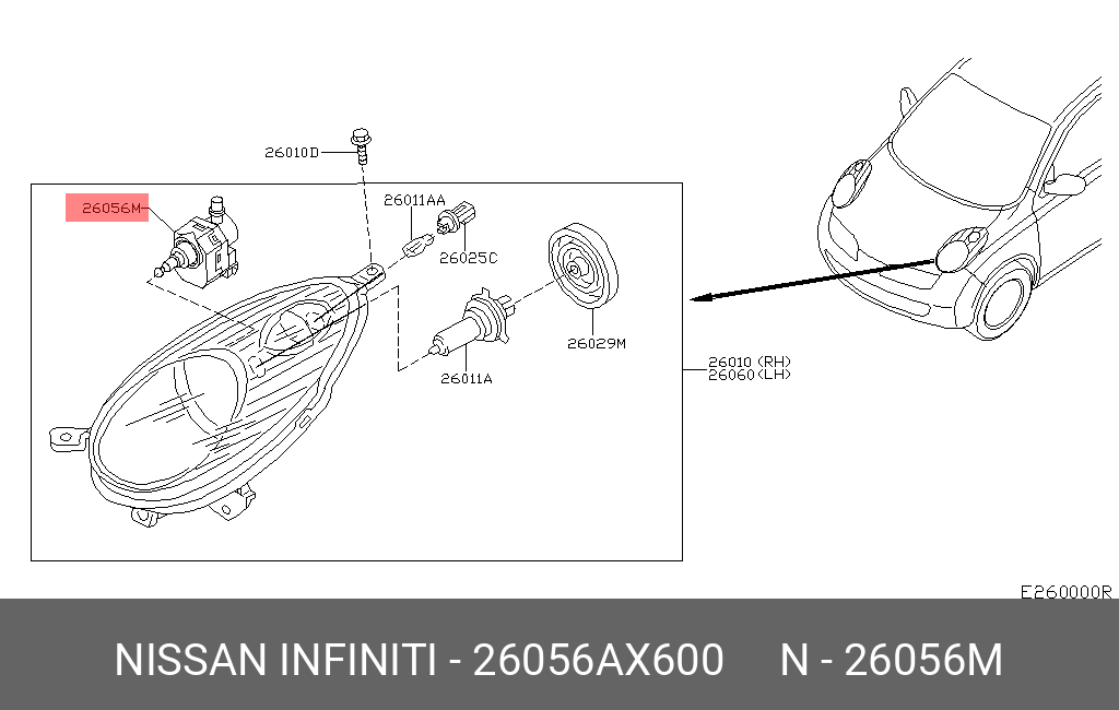26056AX600 NISSAN Регулировочный элемент, регулировка угла наклона фар