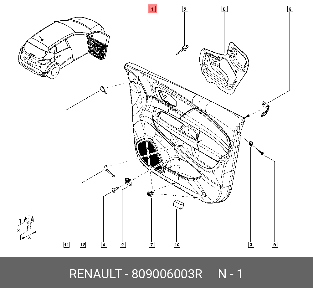 809006003R RENAULT ОБШИВКА ДВЕРИ ПЕР ПРАВ (ПЛАС)