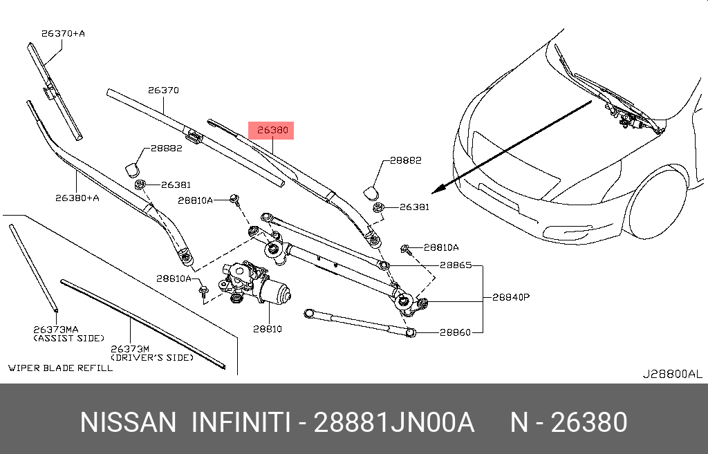 28881JN00A NISSAN ПОВОДОК СТЕКЛООЧИСТИТЕЛЯ