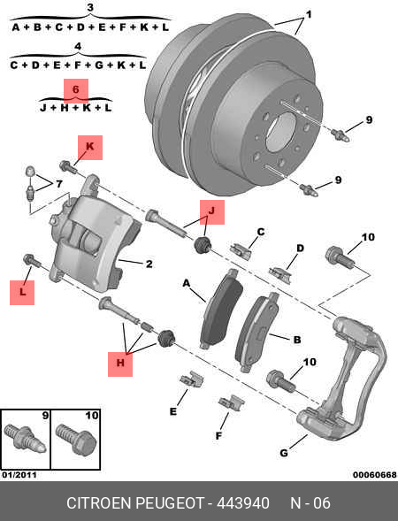 443940 PEUGEOT-CITROEN Ремкомплект суппорта зад Boxer Jumper