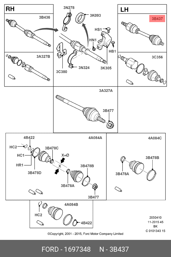 1697348 FORD Вал приводной левый (Zetec-S, B5/IB5/ASM)