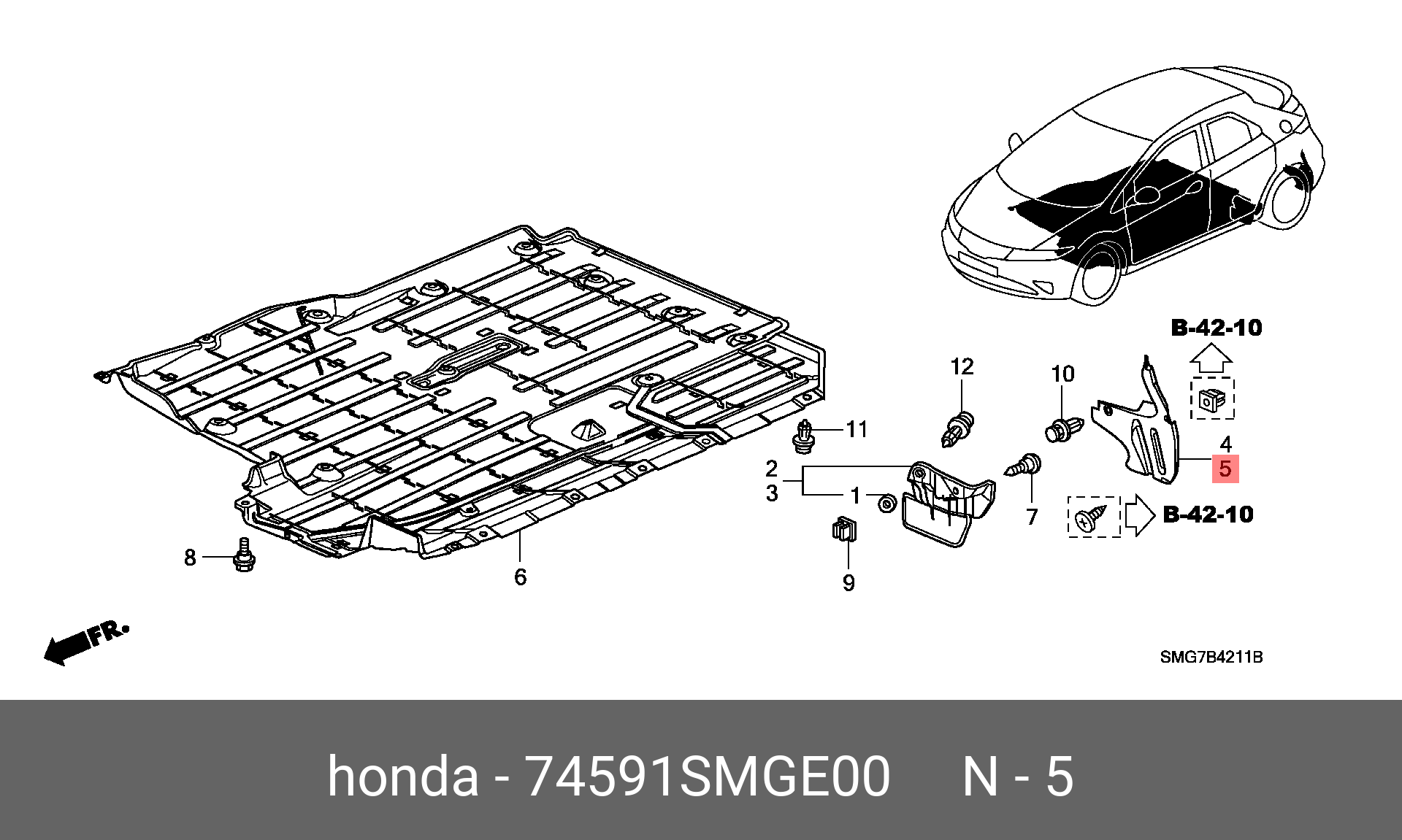 74591SMGE00 HONDA ПОДКРЫЛОК ЗАДНИЙ ЛЕВ