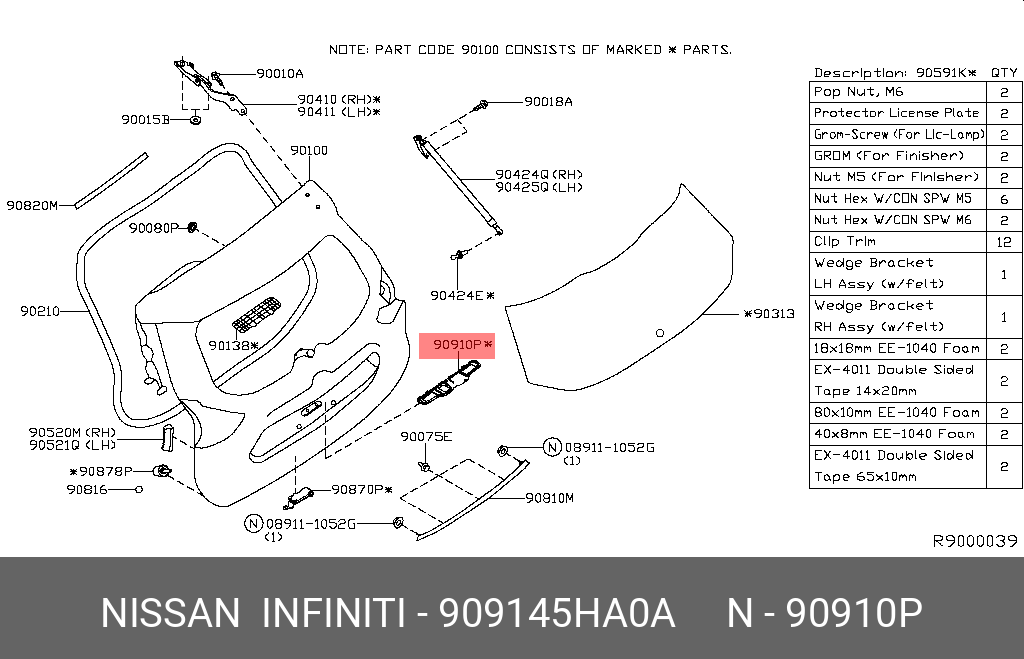 909145HA0A NISSAN CAP-BACK DOOR FINISHER