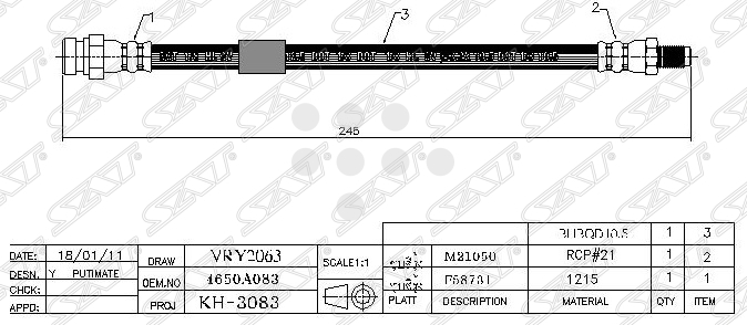 ST4650A083 SAT Шланг тормозной RR MMC ASX/LANCER X/OUTLANDER XL/GALANT FORTIS 07-