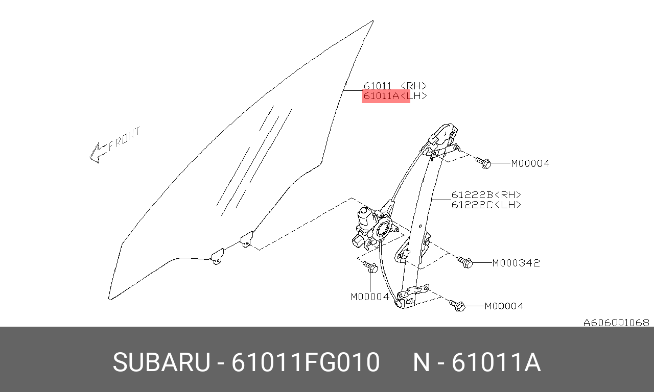 61011FG010 SUBARU СТЕКЛО ПЕРЕДНЕЙ ДВЕРИ  GLASS ASSY DR F