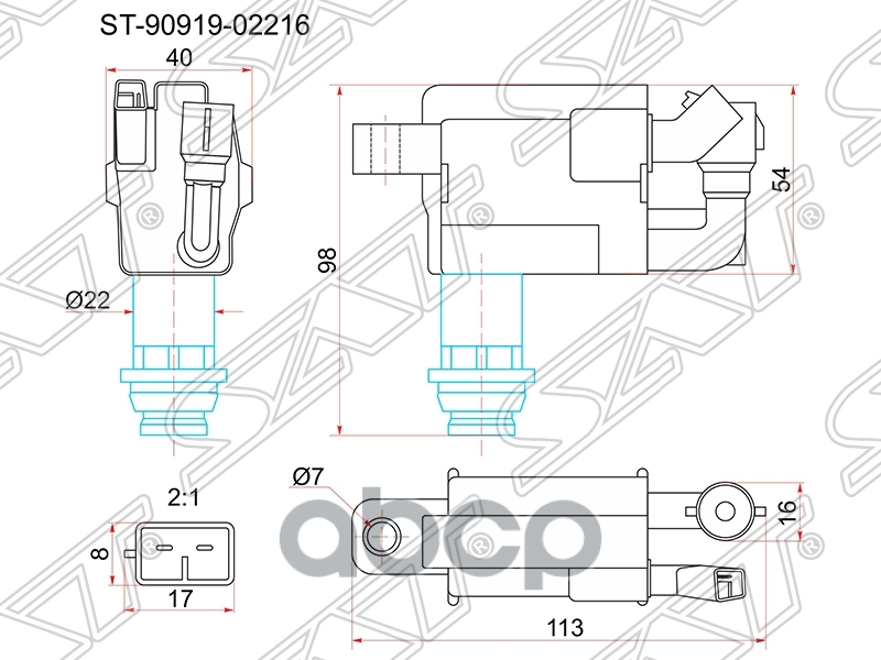 ST9091902216 SAT Катушка зажигания TOYOTA 1JZ#/2JZGE JZX10# 96-00/1JZ# JZX11# 00-/2JZGE JCE1# 01-/1JZGE/2JZGE JCG1# 9