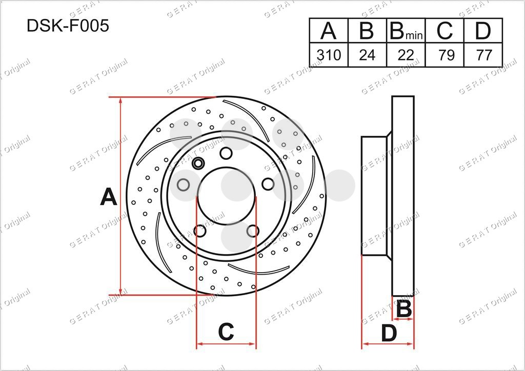 Диск перфорированный, слотированный, вентилируемый GERAT ORIGINAL DSKF005