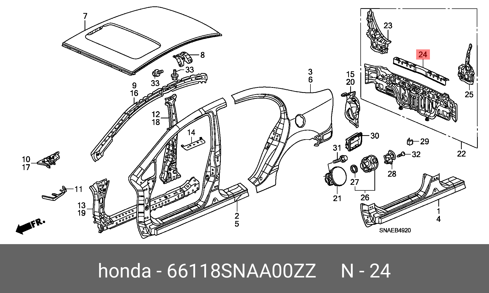 66118SNAA00ZZ HONDA Элемент жесткости, облицовка задн. Бампера