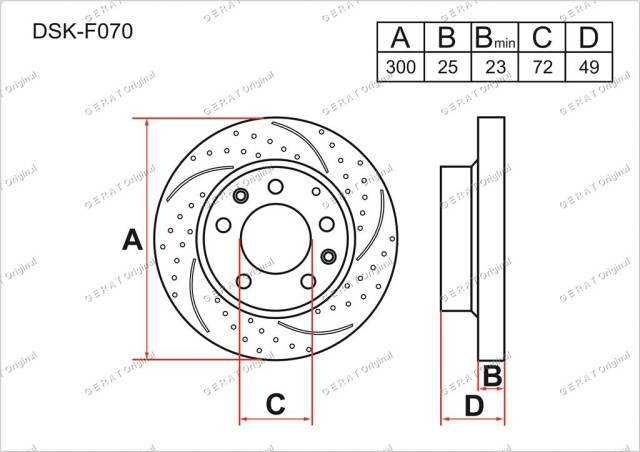 Диск перфорированный, слотированный, вентилируемый GERAT ORIGINAL DSKF070
