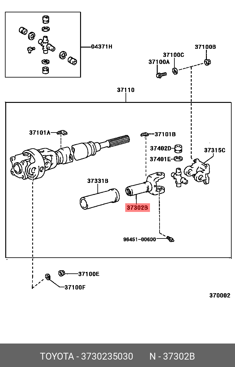 3730235030 TOYOTA ХВОСТОВИК КАРДАННОГО ВАЛА