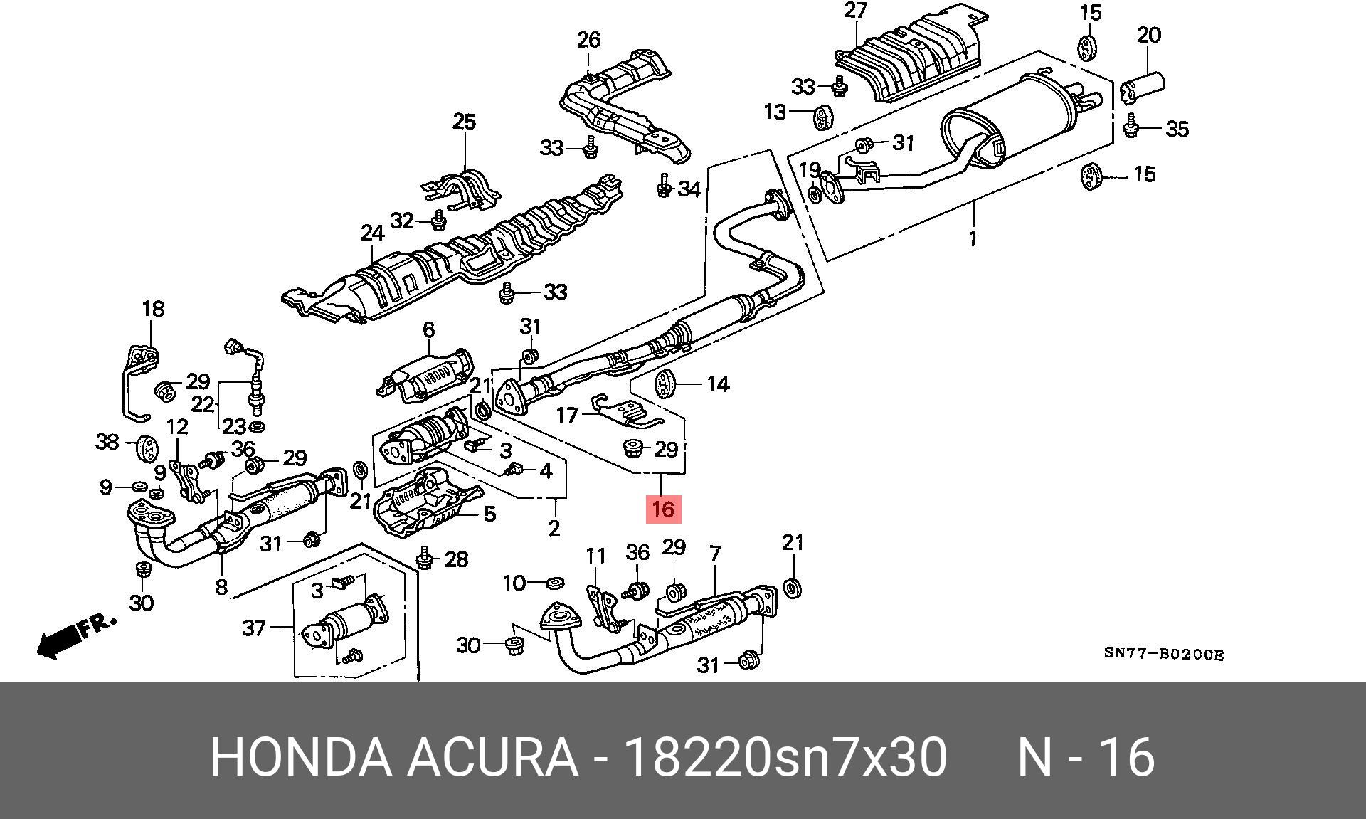 18220SN7X30 HONDA Средний глушитель выхлопных газов
