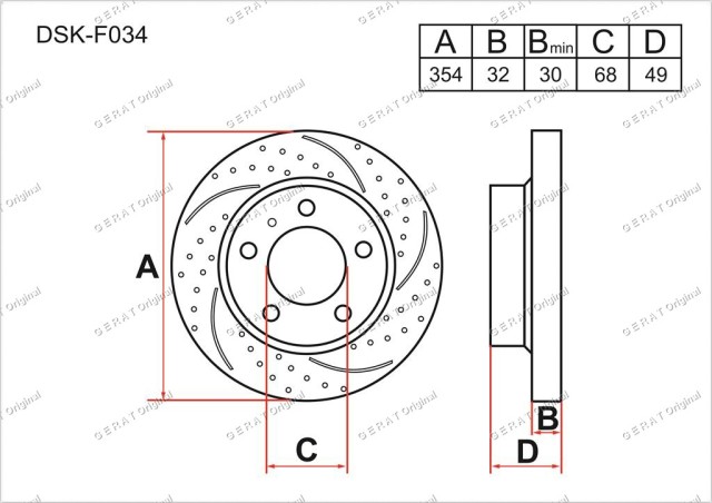 DSKF034 GERAT ORIGINAL Диск перфорированный, слотированный, вентилируемый