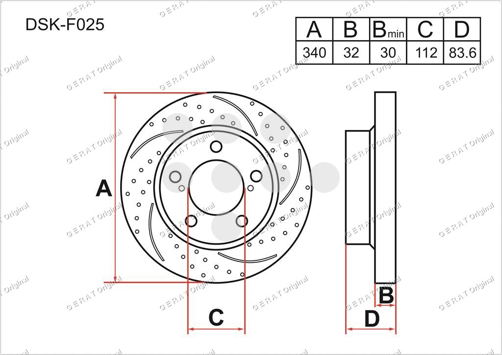 Диск перфорированный, слотированный, вентилируемый GERAT ORIGINAL DSKF025