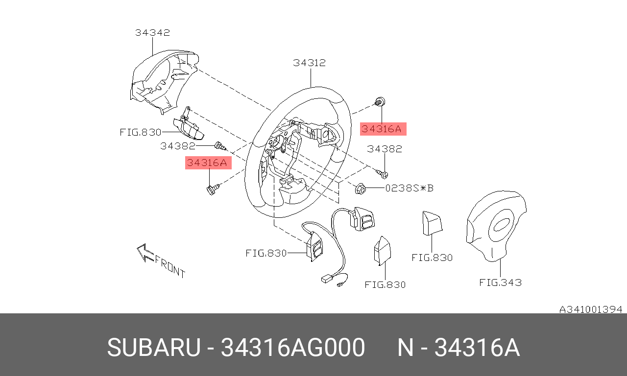 34316AG000 SUBARU BOLT-AIR BAG