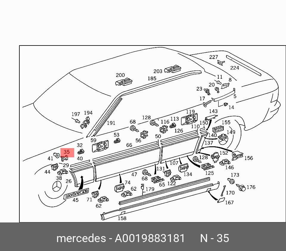 A0019883181 MERCEDES-BENZ Клипса молдинга MB W124 /для широкого молдинга,DRUCKKNOPF,PUSH BUTTON