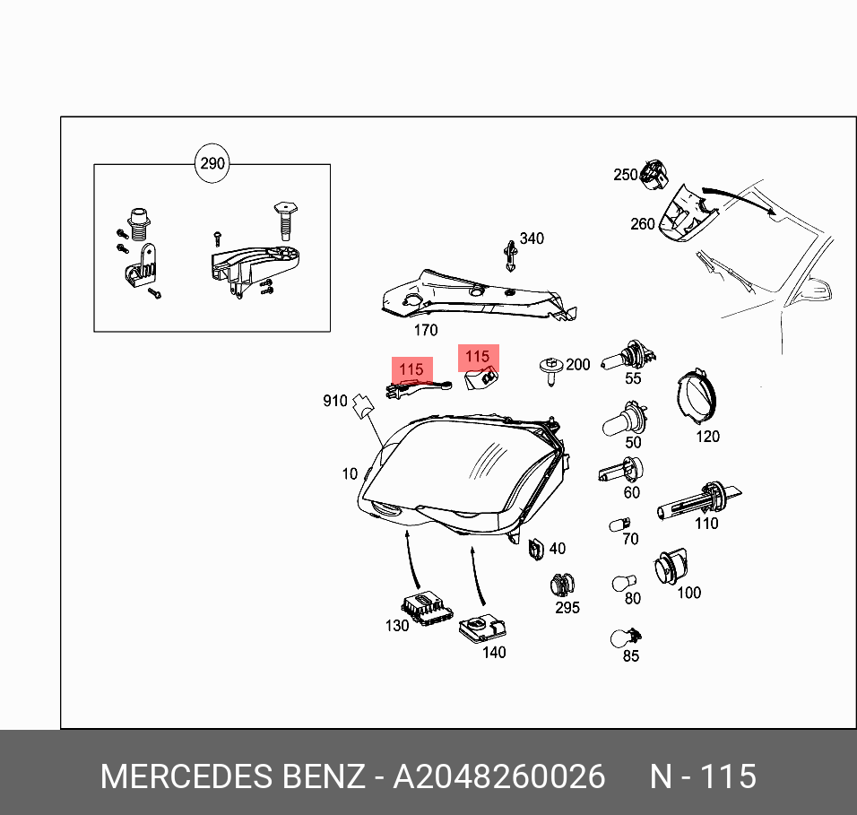 A2048260026 MERCEDES-BENZ КРЕПЕЖ КРЫШКИ ФАРЫ