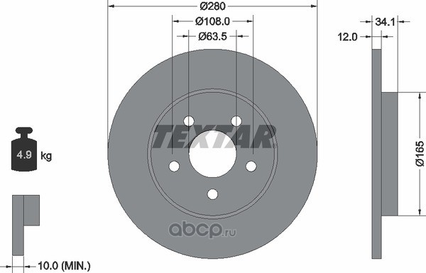 92109700 TEXTAR Тормозной диск