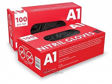 A1GLOVESXL A1 A1 NITRIL GLOVES  Нитриловые перчатки, черные, размер XL, упаковка 100шт