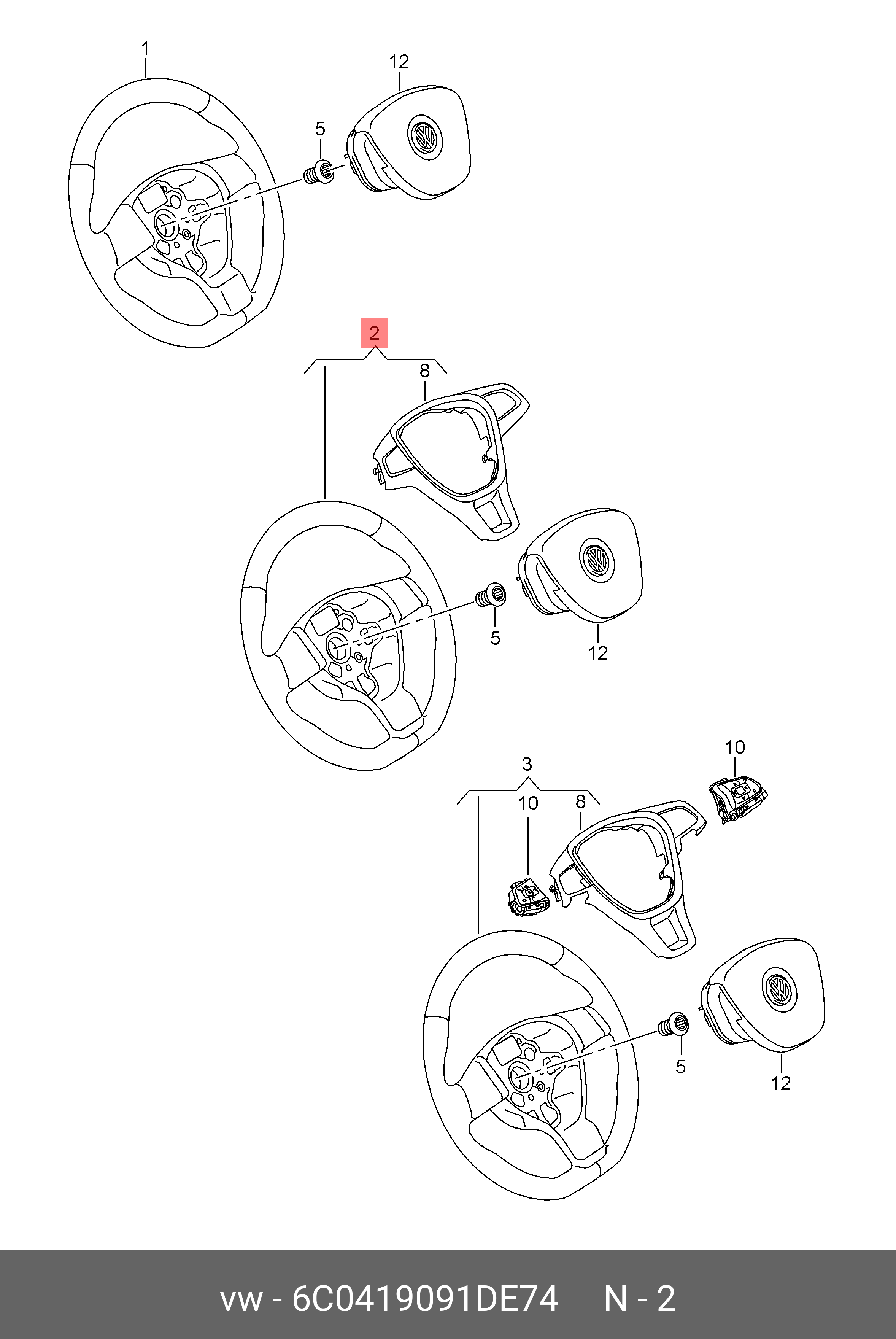 6C0419091DE74 VAG Pулевое колесо (кожа