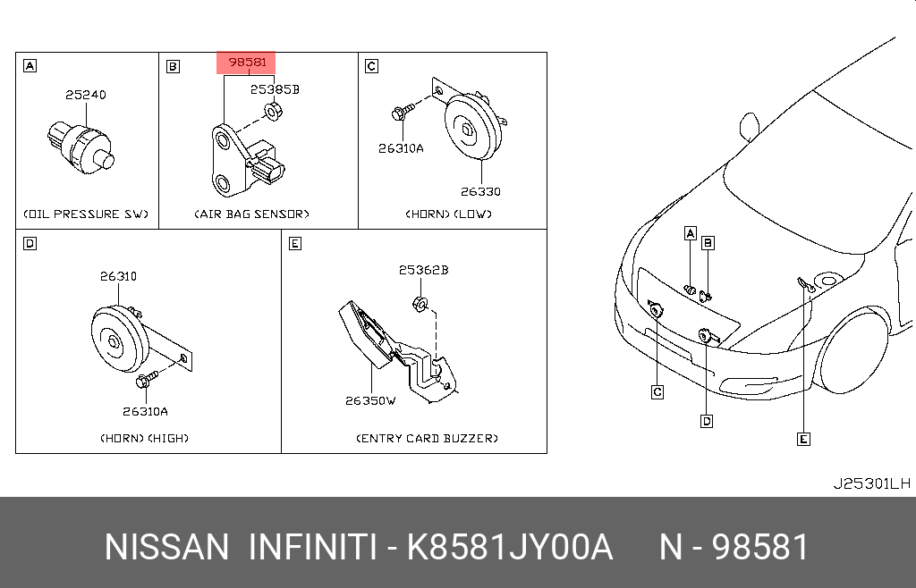 K8581JY00A NISSAN ДАТЧИК ПОДУШКИ БЕЗОПАСНОСТИ