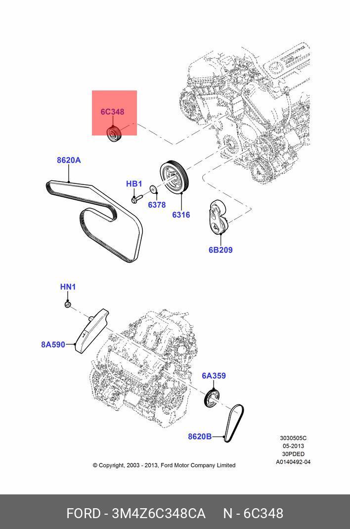 3M4Z6C348CA FORD Pulley - Drive Belt Tensioner