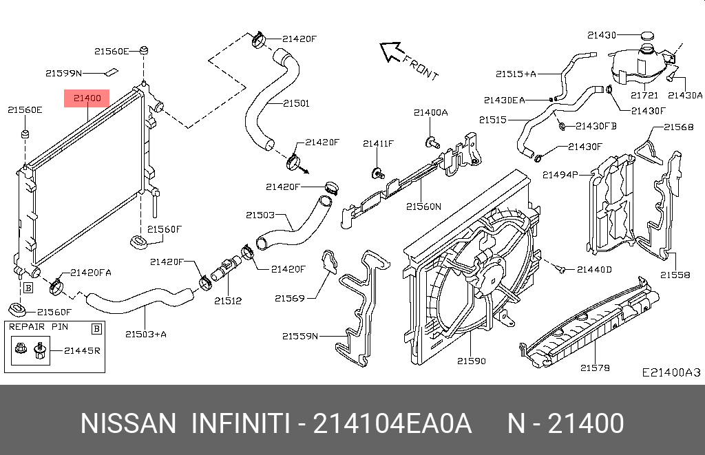 214104EA0A NISSAN РАДИАТОР
