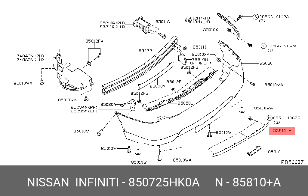 850725HK0A NISSAN MOULDING-REAR BUMPER