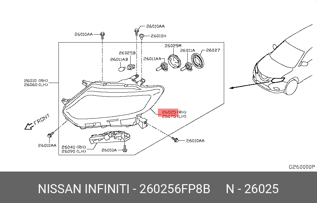 260256FP8B NISSAN ФАРА ГОЛОВНОГО СВЕТА
