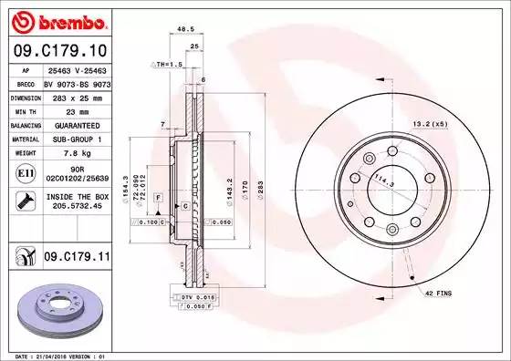 09C17911 BREMBO Тормозной диск